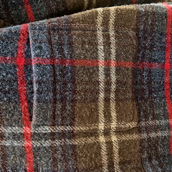 Vintage J CREW Men's Brown Wool Plaid lined chore coat jacket leather collar L - Picture 4 of 15